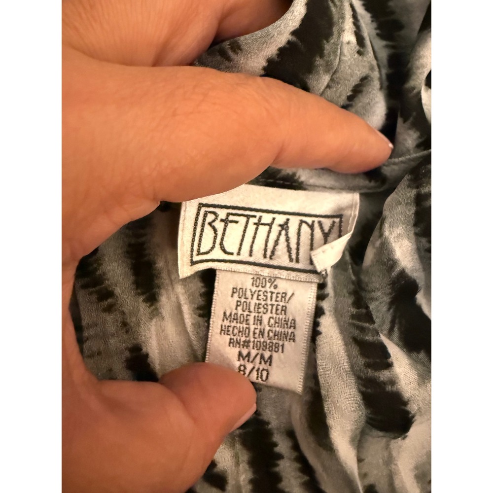 Bethany Ruffle Front Blouse Grey Black Zebra Print Bell Sleeve Top Medium 8/10 - Picture 7 of 7